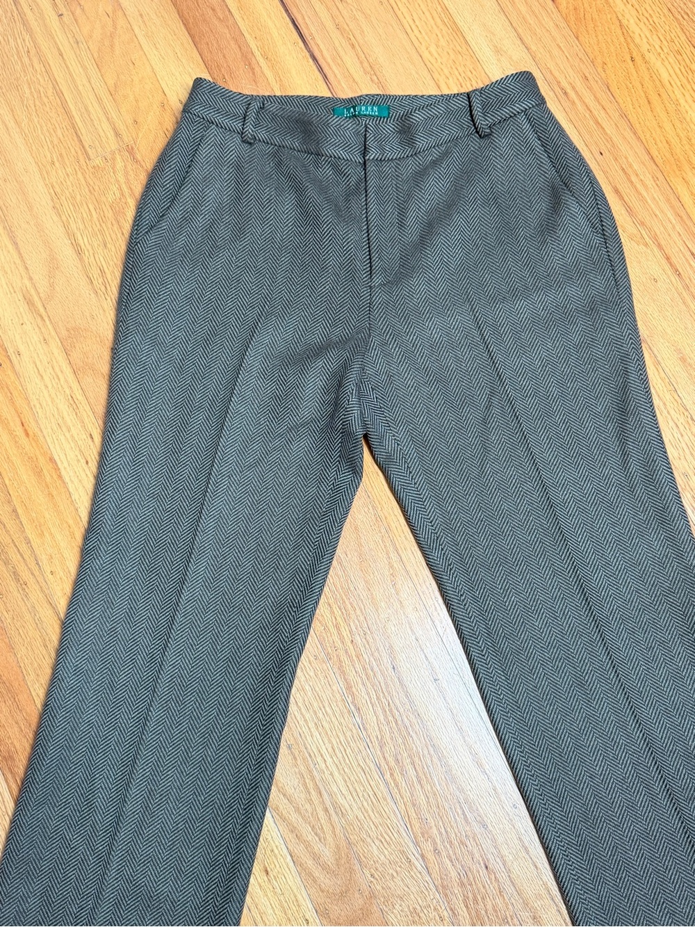 Lauren Ralph Lauren 100% Wool Herringbone Wide Straight Trousers Size 4